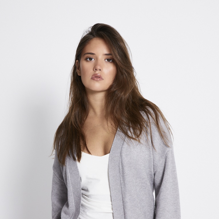 Tie waist knit cardigan "Colette" Grey Melange